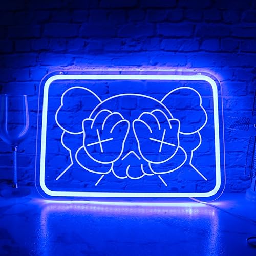 Blue Bear - Letrero de neón LED para sala de juegos, luz de neón, luces de neón retro, arte de pared Kaw, luz de neón para decoración, letrero