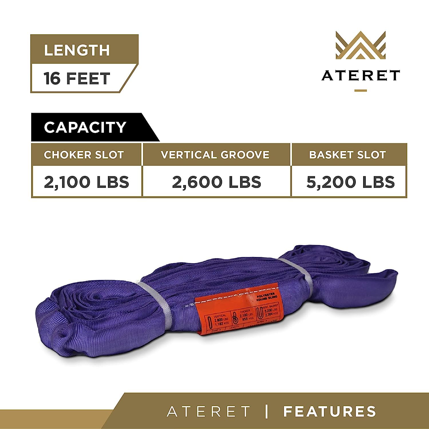 ATERET Powerlift Rundschlinge aus Polyester, 1,2 kg, vertikale Kapazität, 4,6 m Länge, 2,4 kg Korb, Violett