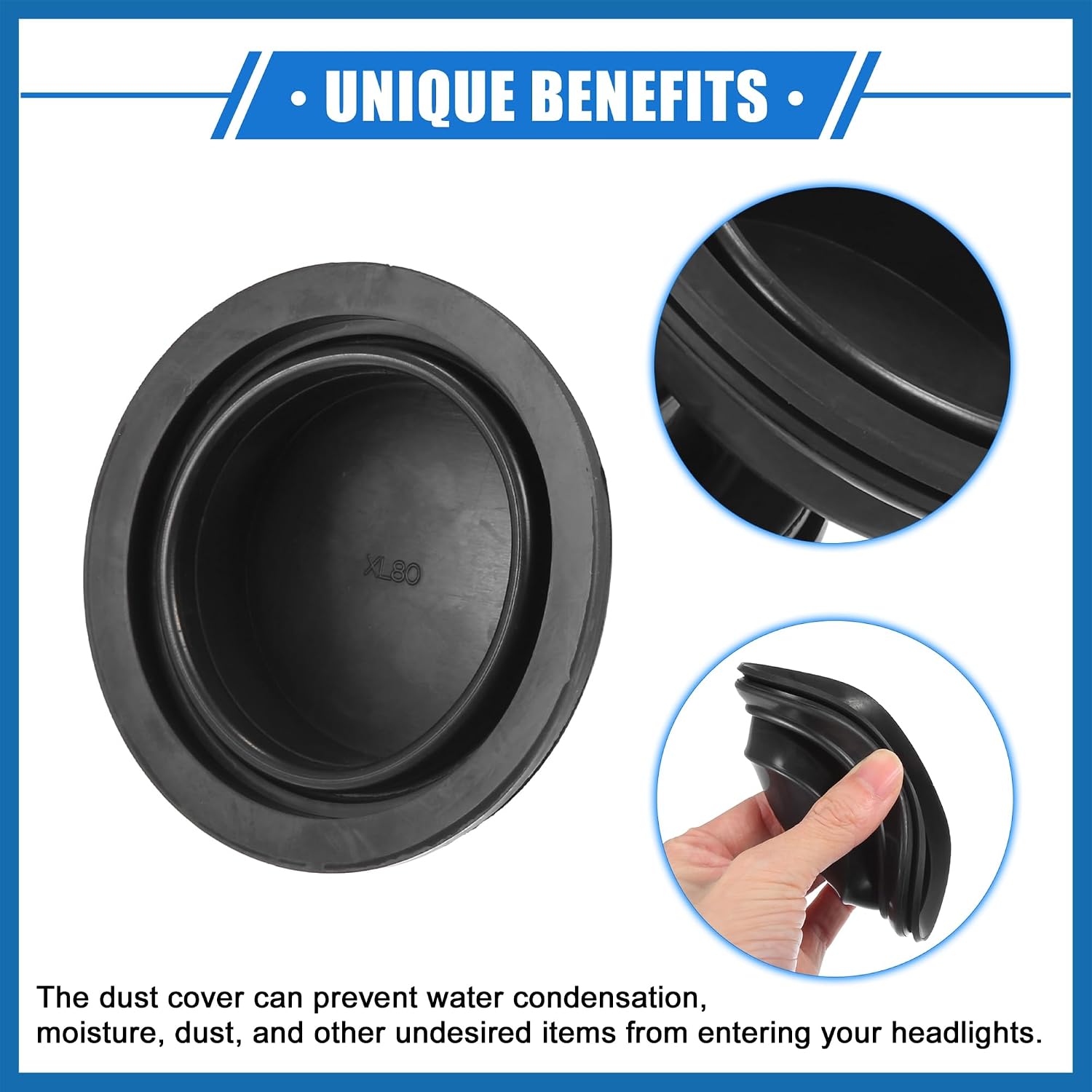 2 Pcs Car Headlight Housing Dust Seal Cap 65mm Universal Black image 3