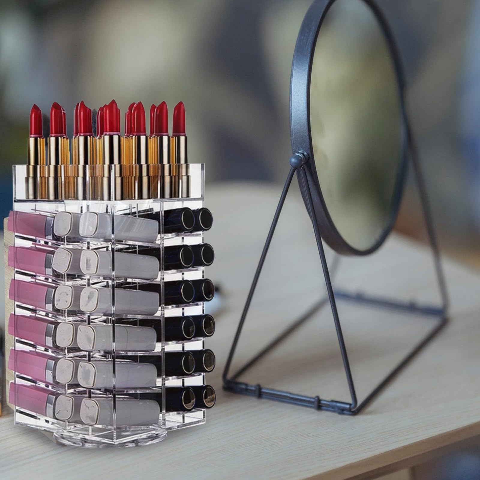 Generic Lippenstift und Abnehmbarer Lippenstift Organizer Acryl mit 64 Fächern Organizer Drehbarer Lippenstiftständer Praktischer Tisch für Zuhause und Schminktisch