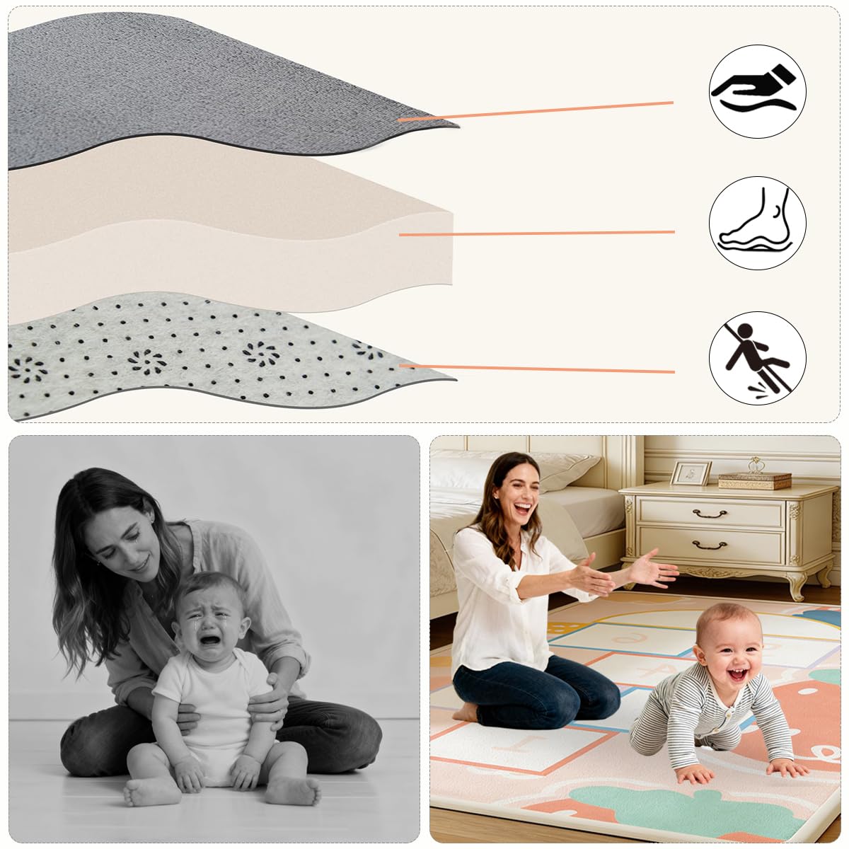 Tappeto Morbido Bambini Spessa 2.5 CM, Antiscivolo, Tappeto Neonato Gattonamento, Pelo Corto Tatami Tappeti Salotto, Camera da Letto, Bambini Cameretta 180 x 180 cm