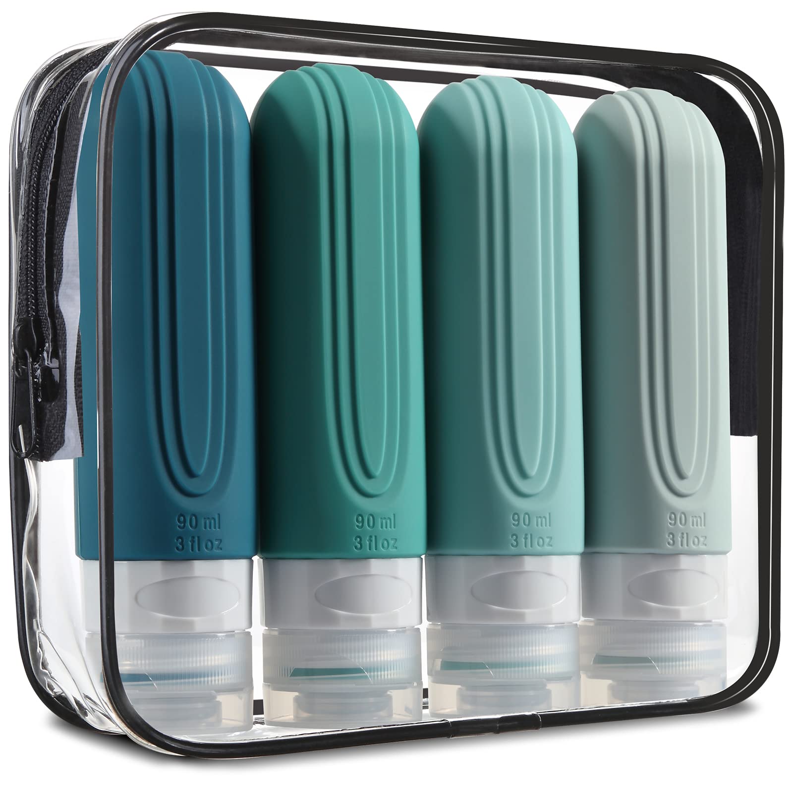 Travel Bottles for Toiletries, Tsa Approved 3oz Travel Size Containers BPA Free Leak Proof Refillable Liquid Silicone Squeezable Travel Accessories for Shampoo Conditioner Lotion (4 Pack)