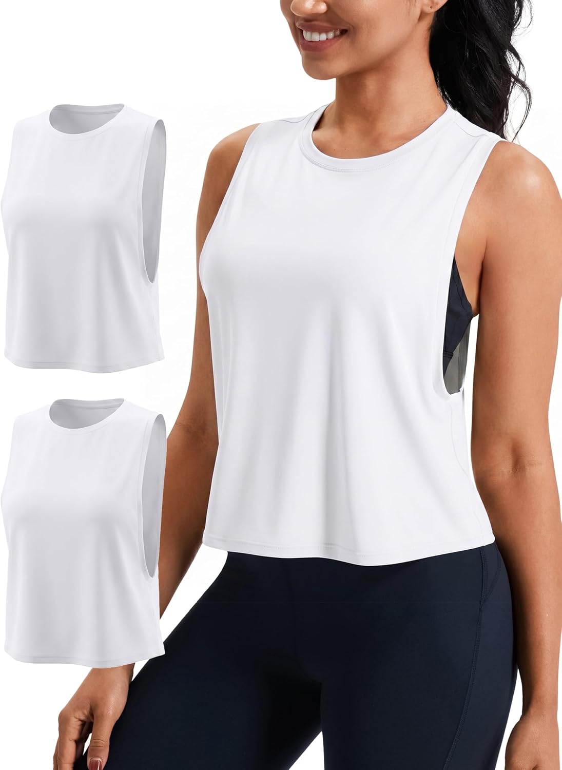 JOYSPELS Workout Tank Tops for Women, Ice Silk Quick Dry Athletic Crop Top, Loose Fit Running Yoga Gym Shirts