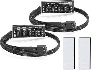 4 Pin PWM Fan Hub Splitter 1 to 5 Way Extension Cable for 4-Pin & 3-Pin PC CPU Cooling Case Fan Splitter Hub Adapter 15.7 Inches Black Sleeved Braided Cable (2 Pack)