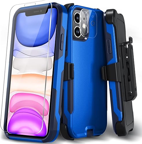 Xmon Funda resistente para iPhone 11, funda resistente con clip para cinturĂłn, funda protectora a prueba de golpes, protector de pantalla de vidrio Xmon Funda resistente para iPhone 11, funda resistente con clip para cinturĂłn, funda protectora a prueba de golpes, protector de pantalla de vidrio