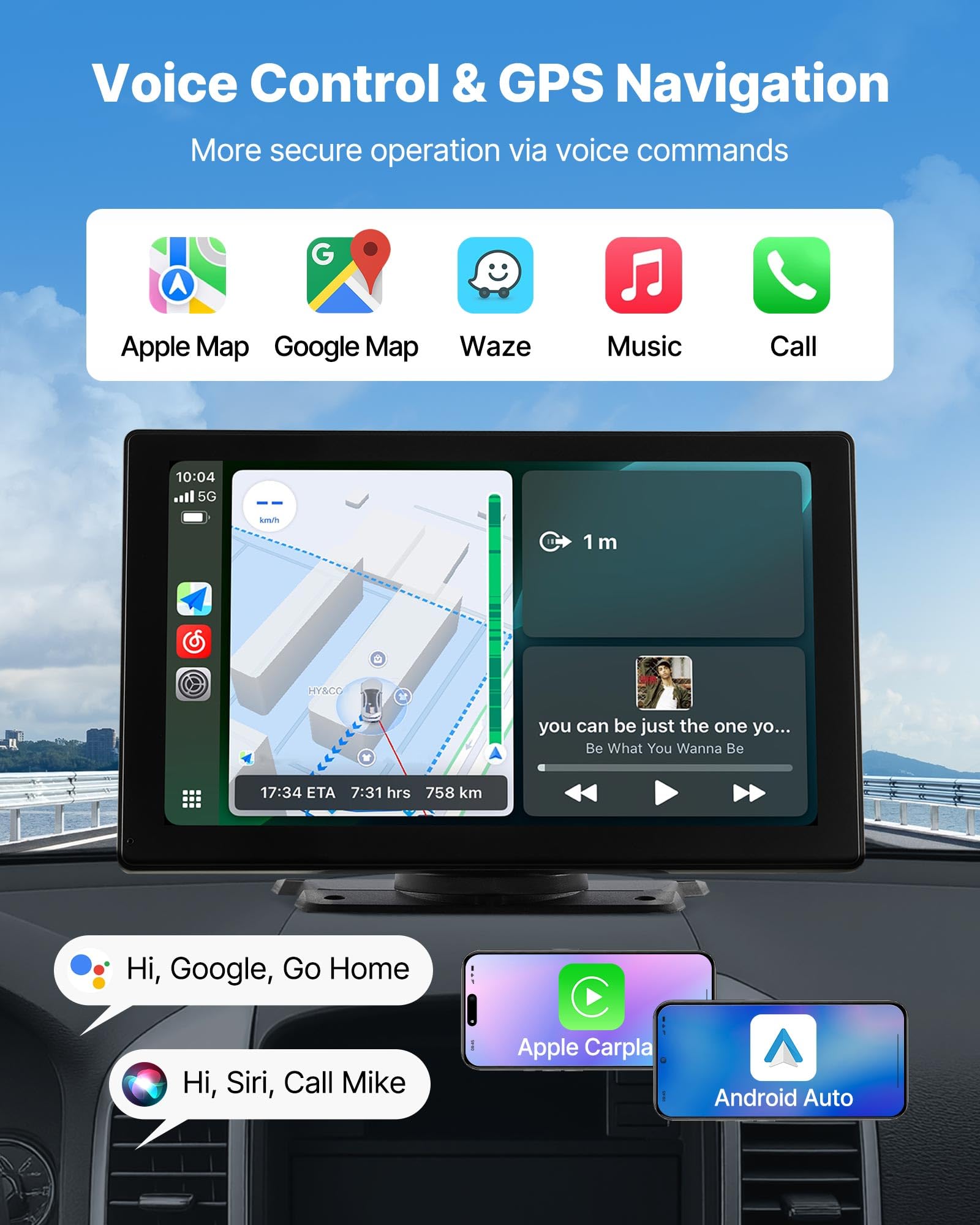 VEVOR Autoradio sans Fil, Écran Central Tactile HD 22,9 cm, Compatible avec Apple CarPlay et Android Auto, avec Caméra de Recul, Commande Vocale, Mirror Link, Bluetooth, Navigation GPS, pour Voiture