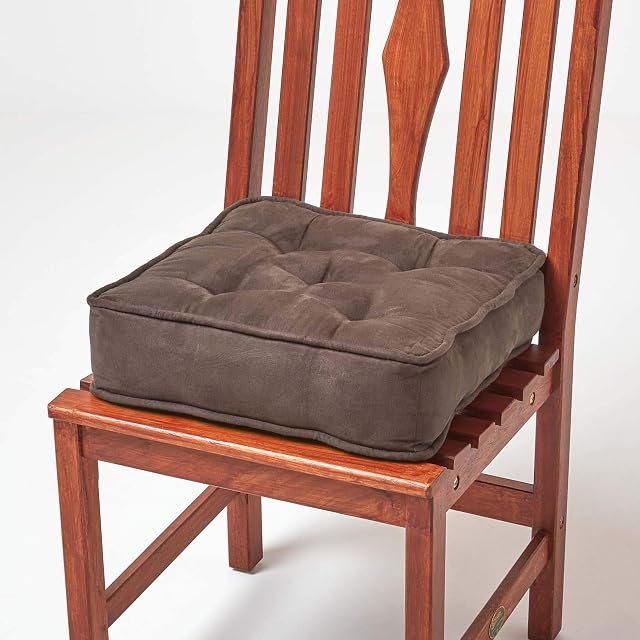 HOMESCAPES Brown Dining Chair Booster Cushion Large Firm 40 cm Square Seat Pad with Supportive 10 cm Thick Lift Luxury Soft Chocolate Faux Suede Cushion For The Elderly, Post-Operative and Pregnancy