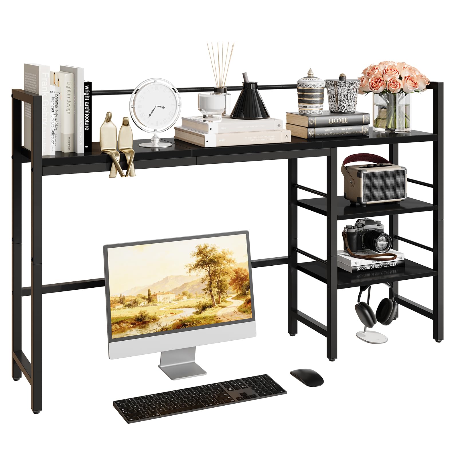 Photo 1 of ***STOCK PHOTO REFERENCE ONLY***HavenlyYouth Desk Shelf, 45.4 Inch Wood Desk Organizer Shelf for Computer Monitor, Desk Hutch Storage, Desktop Shelf for Top of Desk, 3 Tier Desktop Bookshelf for Home Office Dorm, Black