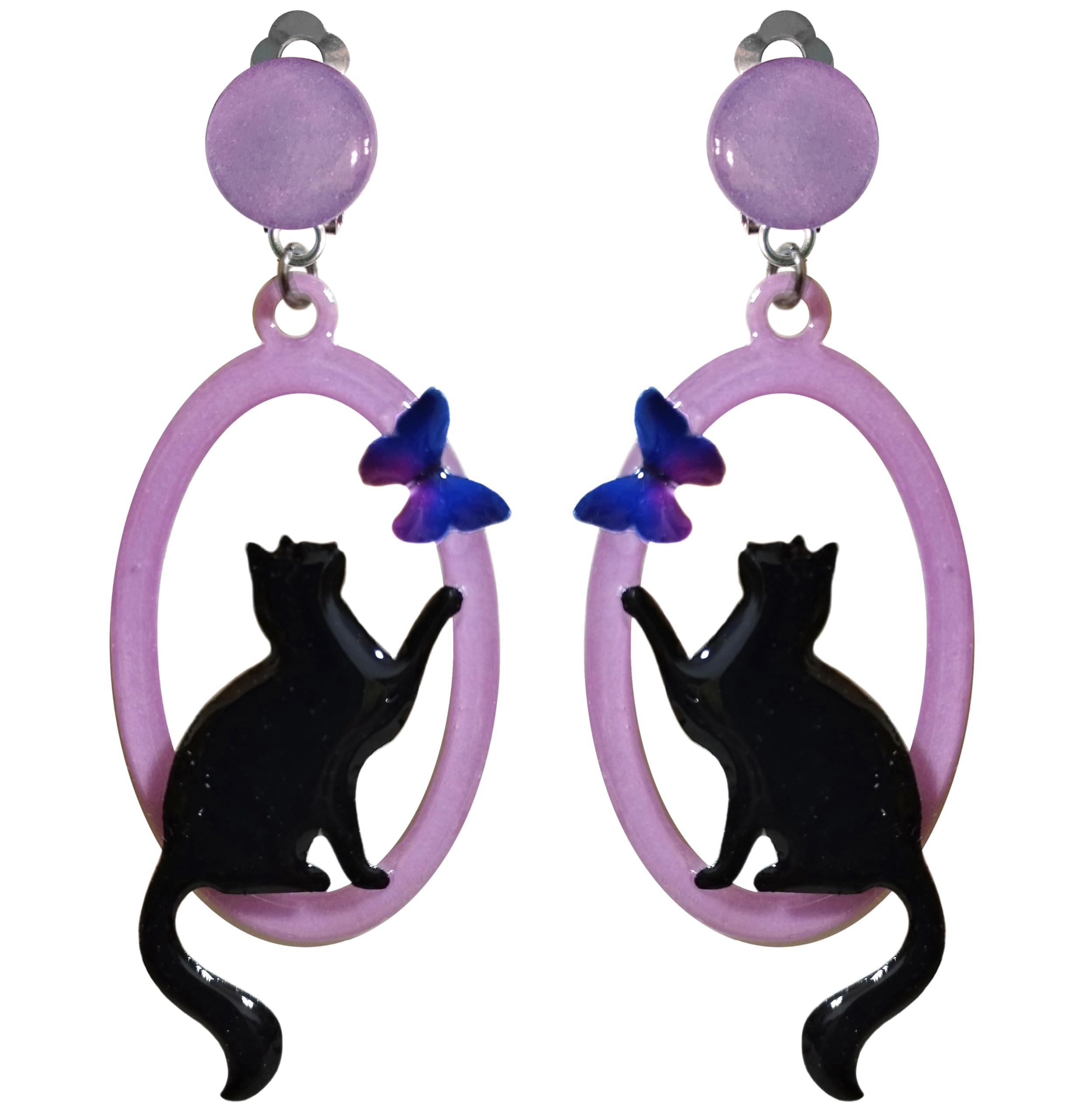 ORECCHINI OVALE CON GATTO E FARFALLINA 01 CON CLIPS