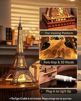 Vista 6 de Rolife Rompecabezas de madera 3D para adultos, Set grande de Torre Eiffel-Juegos de construcción de modelo LED, kits de arquitectura de París como