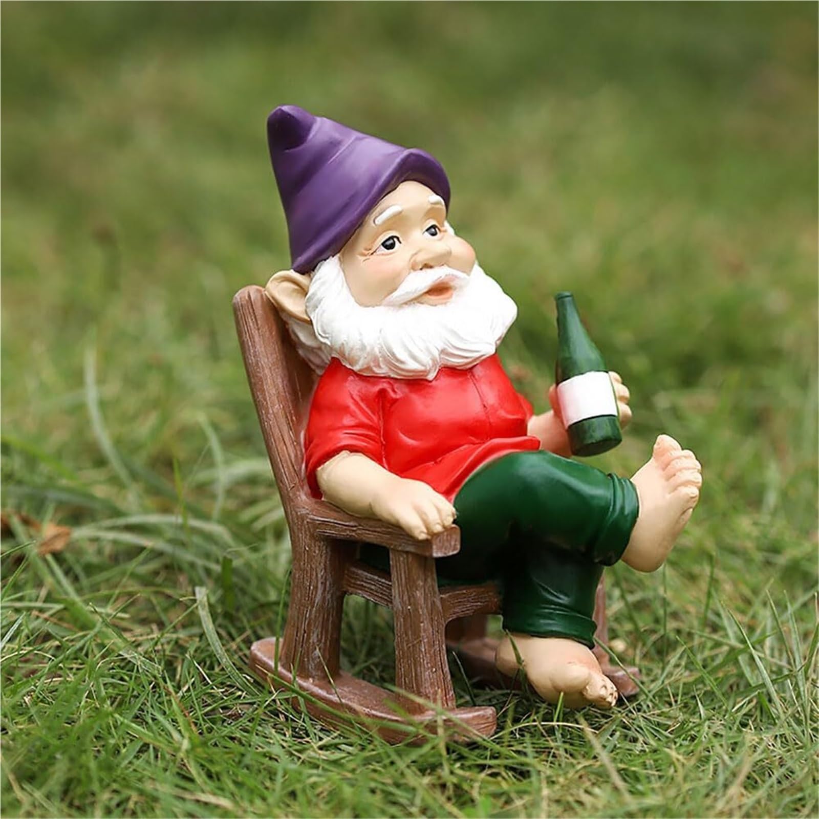 Décoration de Jardin Statue de GNOME Jardin Amusante, Chaise à Bascule, Figurine, Cadeaux décoratifs Statue d'extérieur