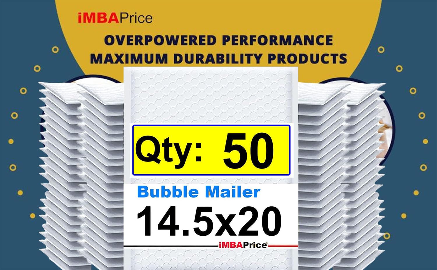 iMBAPrice 50-Pack #7 (14.25" x 20") Premium Pure White Color Self Seal Poly Bubble Mailers Padded Shipping Envelopes (Total 50 Bags)