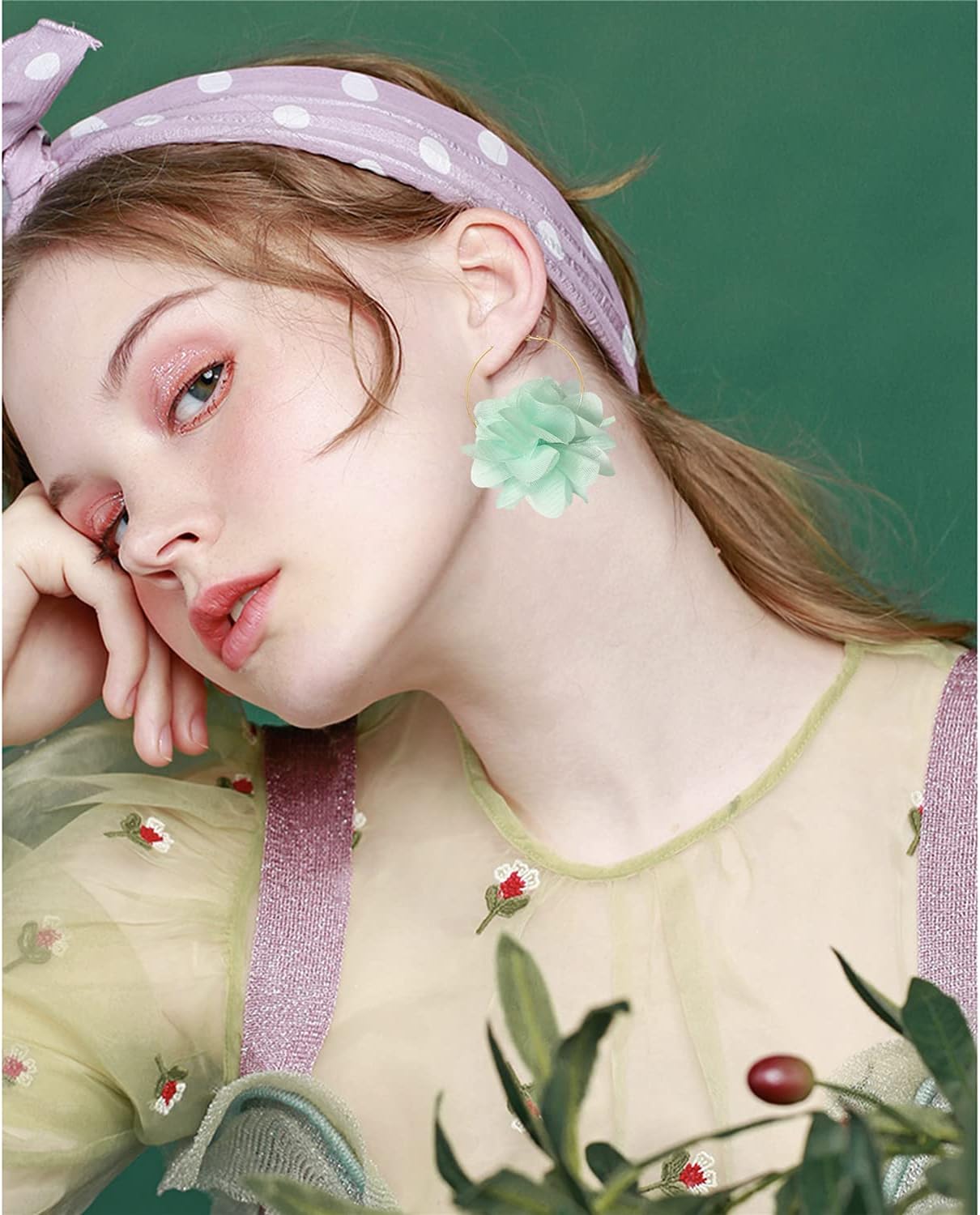 Lightweight Bohemian Big Fabric Flowers Dangle Drop Earrings Handmade Charm Chic Petal Hoop Earrings with Chiffon Floral Tassel for Women Vacation Wedding - Image 7