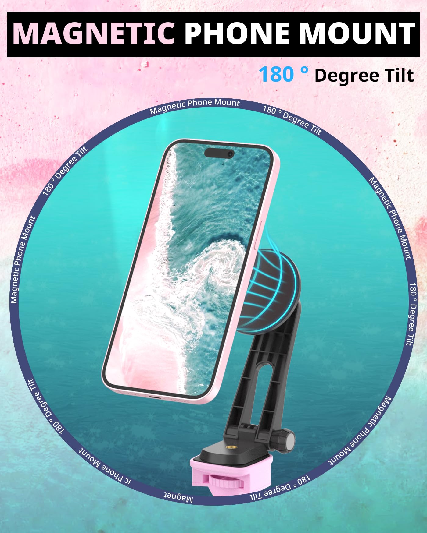 UBeesize 12'' LED Ring Light with 62'' Tripod Stand and Magnetic Phone Holder, Selfie Ring Light for Video Recording, Live Streaming, Compatible with iPhone & Android (Black): 12-in Pink Magnetic