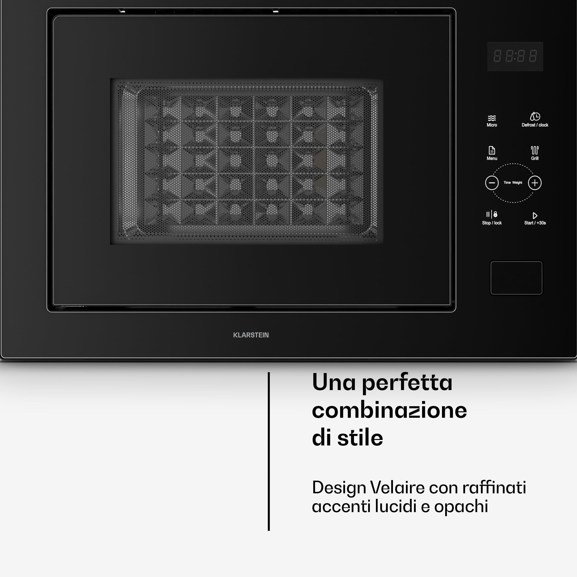 Klarstein Velaire Microonde da Incasso con Grill – 25L, 850W Microonde & 1200W Grill, 8 Programmi, Touch, Acciaio Inox, Forno Microonde Incasso, Nero