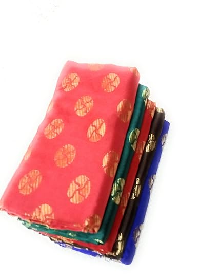 Silk-Cotton Blouse Piece Material for Women, Unstitched, Combo of 5 (1 meter each) - Navratri Special, Durga Puja Special, Oti Bharan, Ugadi Special -C39