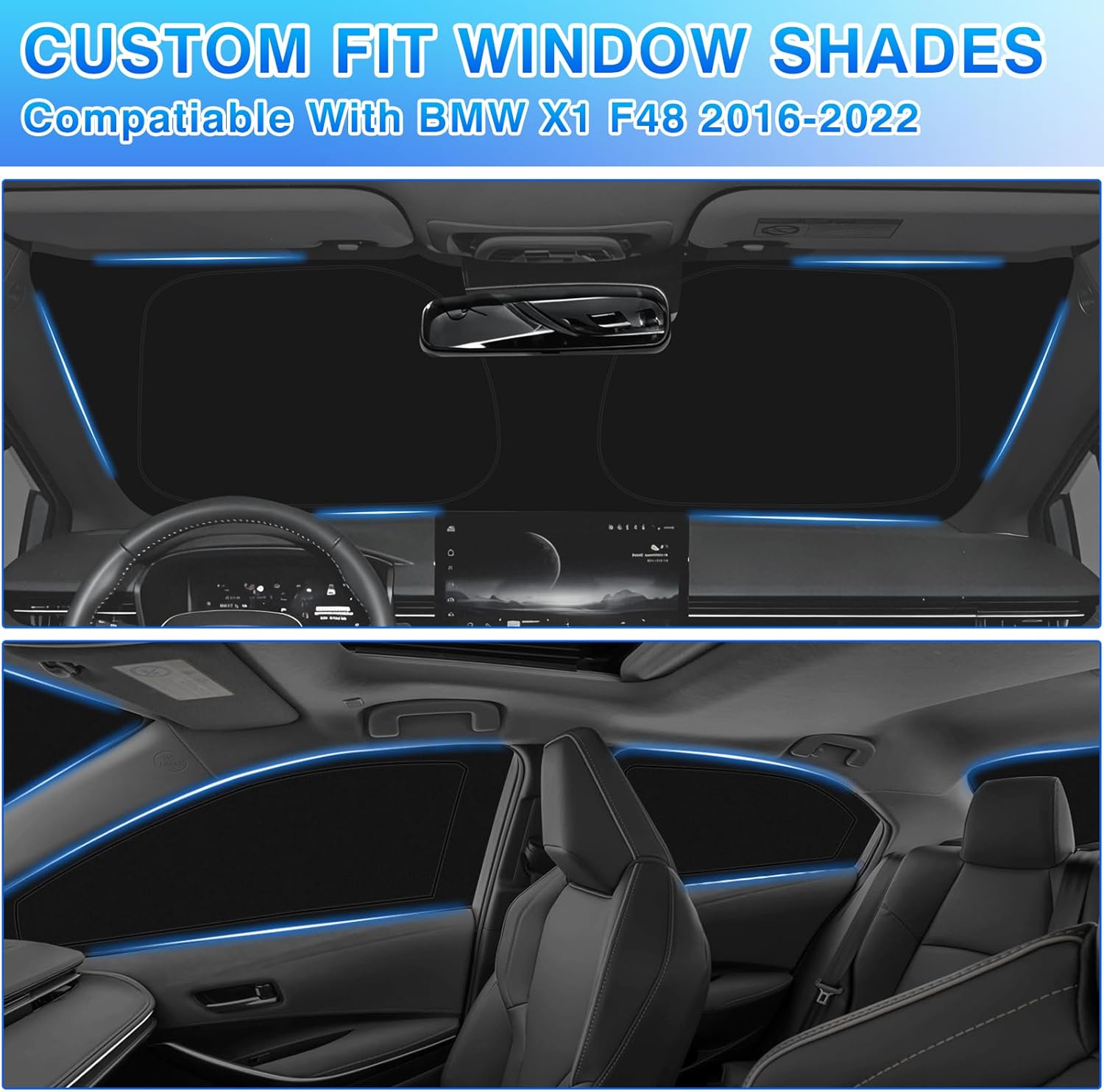 T TGBROS Windshield Sun Shade for BMW X1 F48 2016 2017 2018 2019 2020 2021 2022 Car Window Shades Thicken UV Block and Blackout Privacy Foldable Sunshades 10PCS Accessories Keep Cool Sun Visor Covers