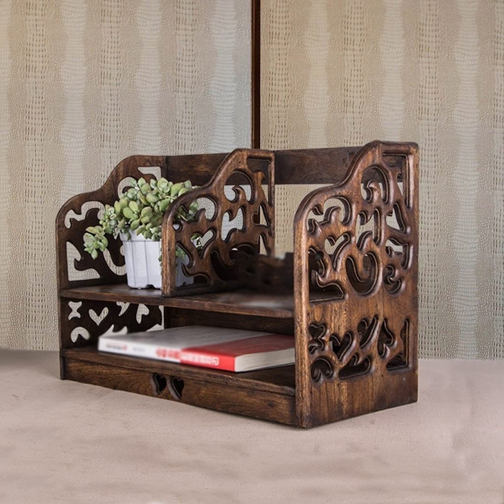 Libreria da tavoloScaffale da scrivania in Legno massello a 2 Livelli, Organizer da scrivania Scaffale portaoggetti Forniture per Ufficio per la casa Soggiorno Camera da Letto Comodino