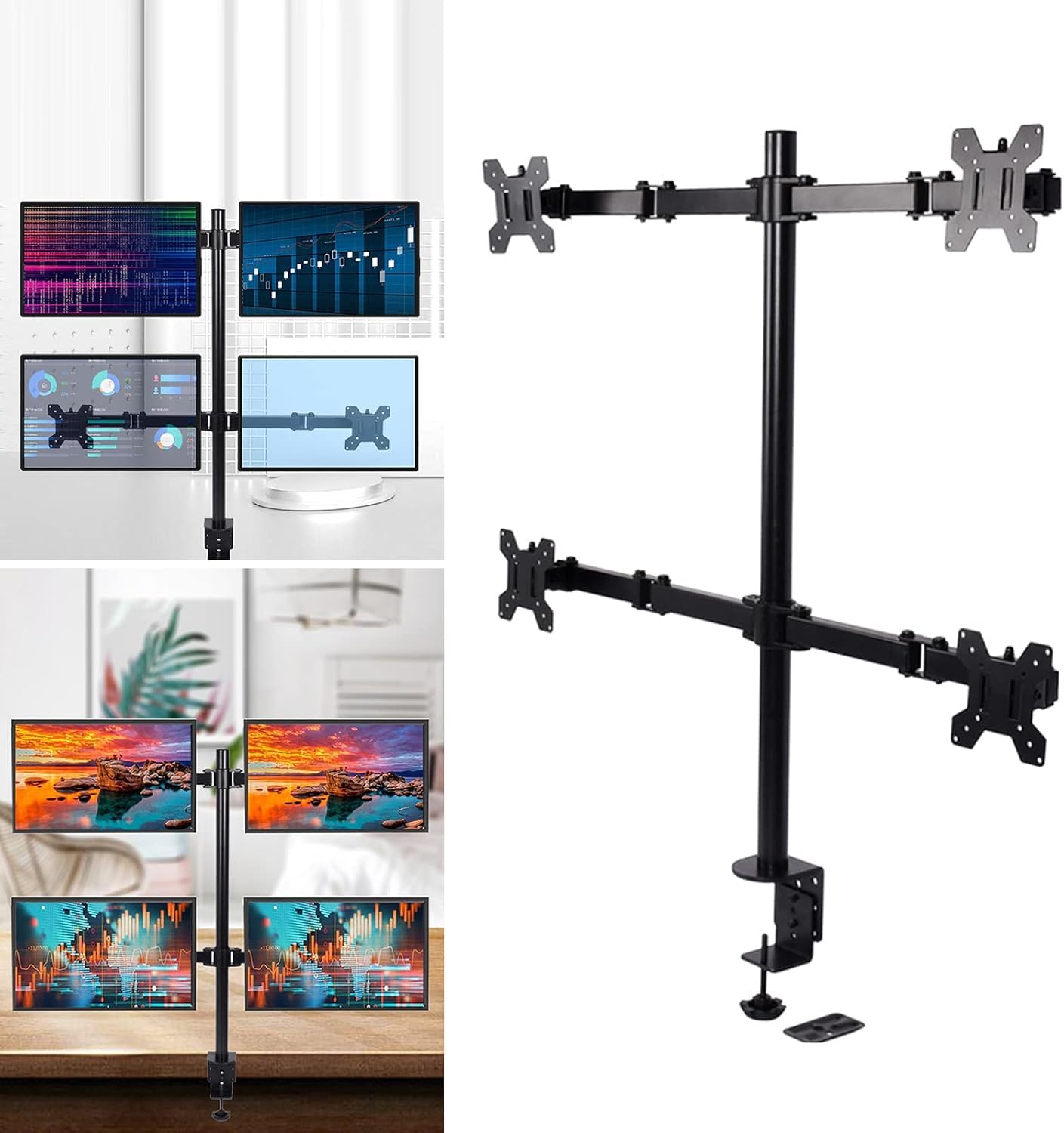 4 x supporto da tavolo per quad, braccio girevole, 4 supporti per schermo, 10-27 pollici, per monitor LED e display LCD da scrivania