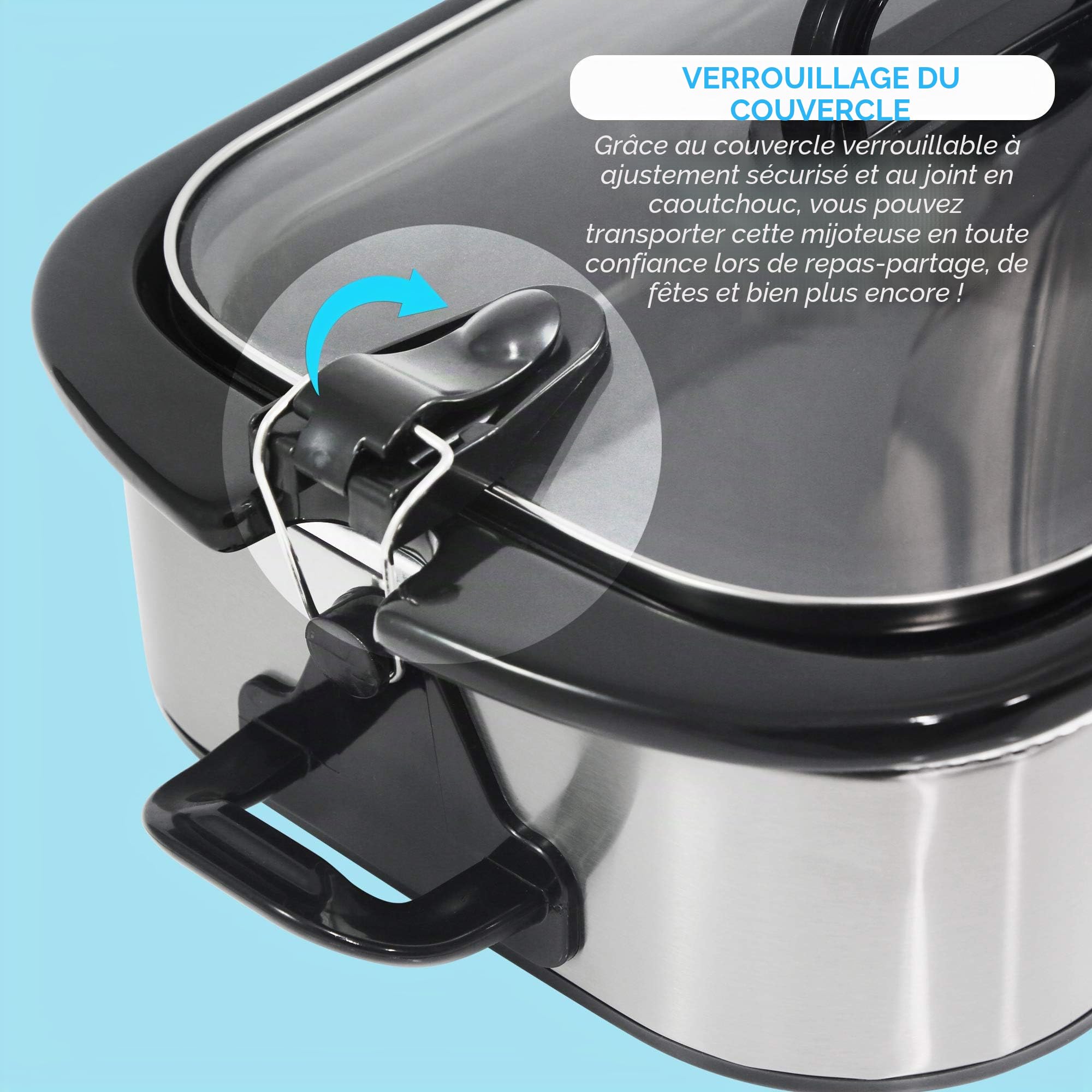 Elite Gourmet MST-5240SS Mijoteuse avec couvercle verrouillable, température réglable, fonction de maintien de la chaleur, passe au four et au lave-vaisselle, contenance 3,3 L, acier inoxydable