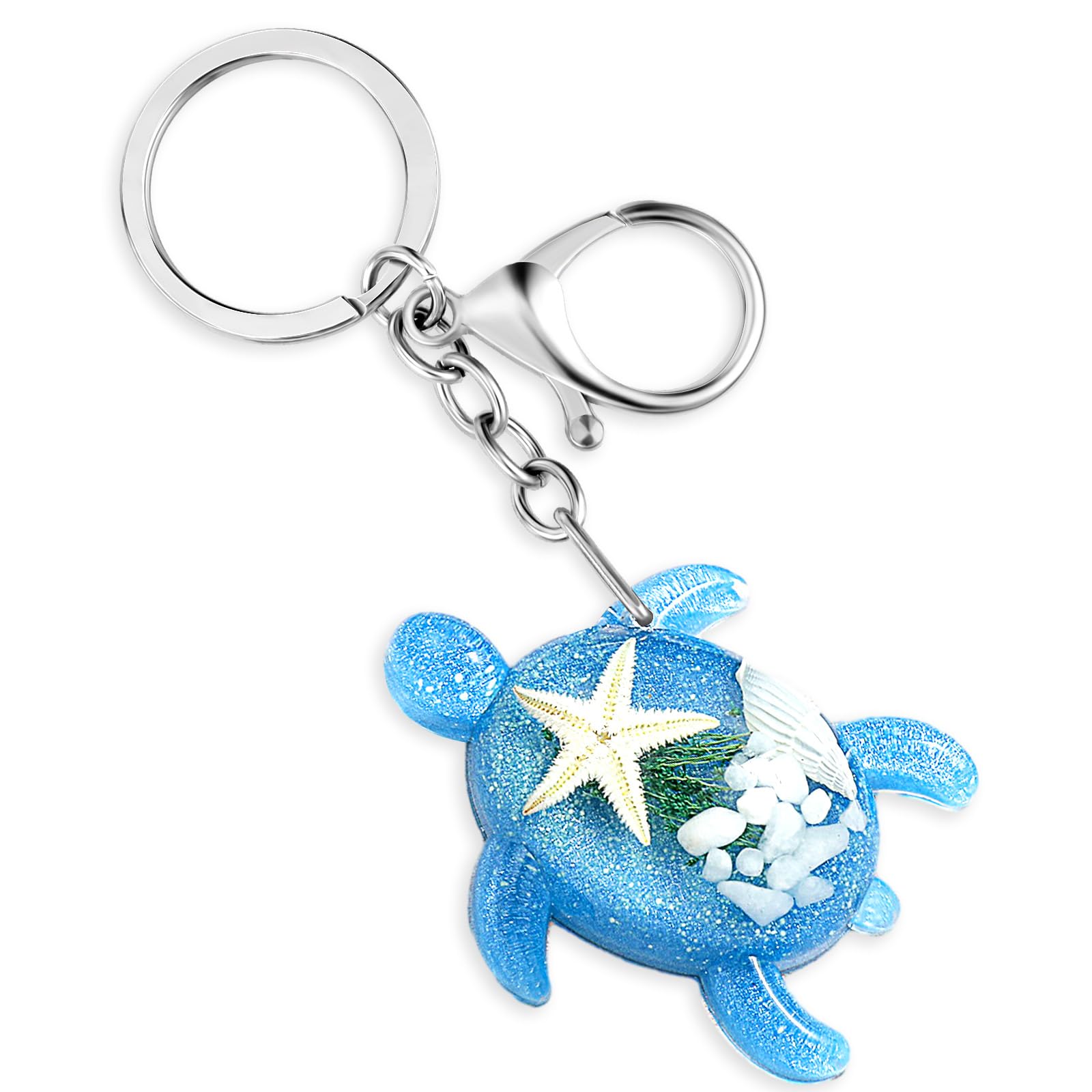 AmabroTurtle Keychain, Sea Turtle Keyring Beach Keychain with Clasp Purse Charm 3D Turtle Ocean Animal Birthday Gift