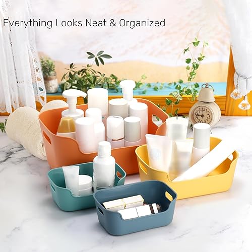 Miniatura 3 de Paquete de 12 contenedores y cestas de almacenamiento de plástico, 3 tamaños, contenedores organizadores de aula con asa integrada, contenedor de