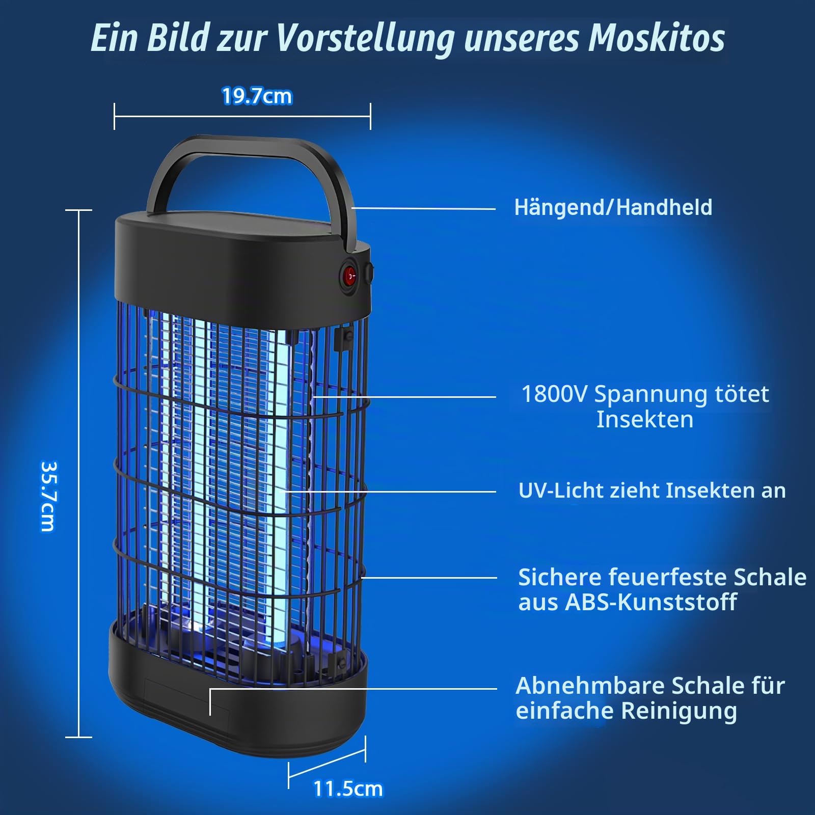Insektenvernichter Elektrischer, Mückenlampe mit UV Lampe Elektrisch Insektenfalle 80㎡ Effektive für Innen & Außen, Schwarz