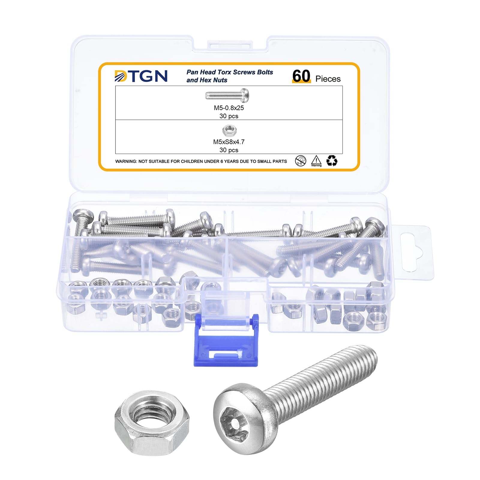 DTGN M5x25mm Pan Head Torx Security Screws, 60Pack, Good for Machinery