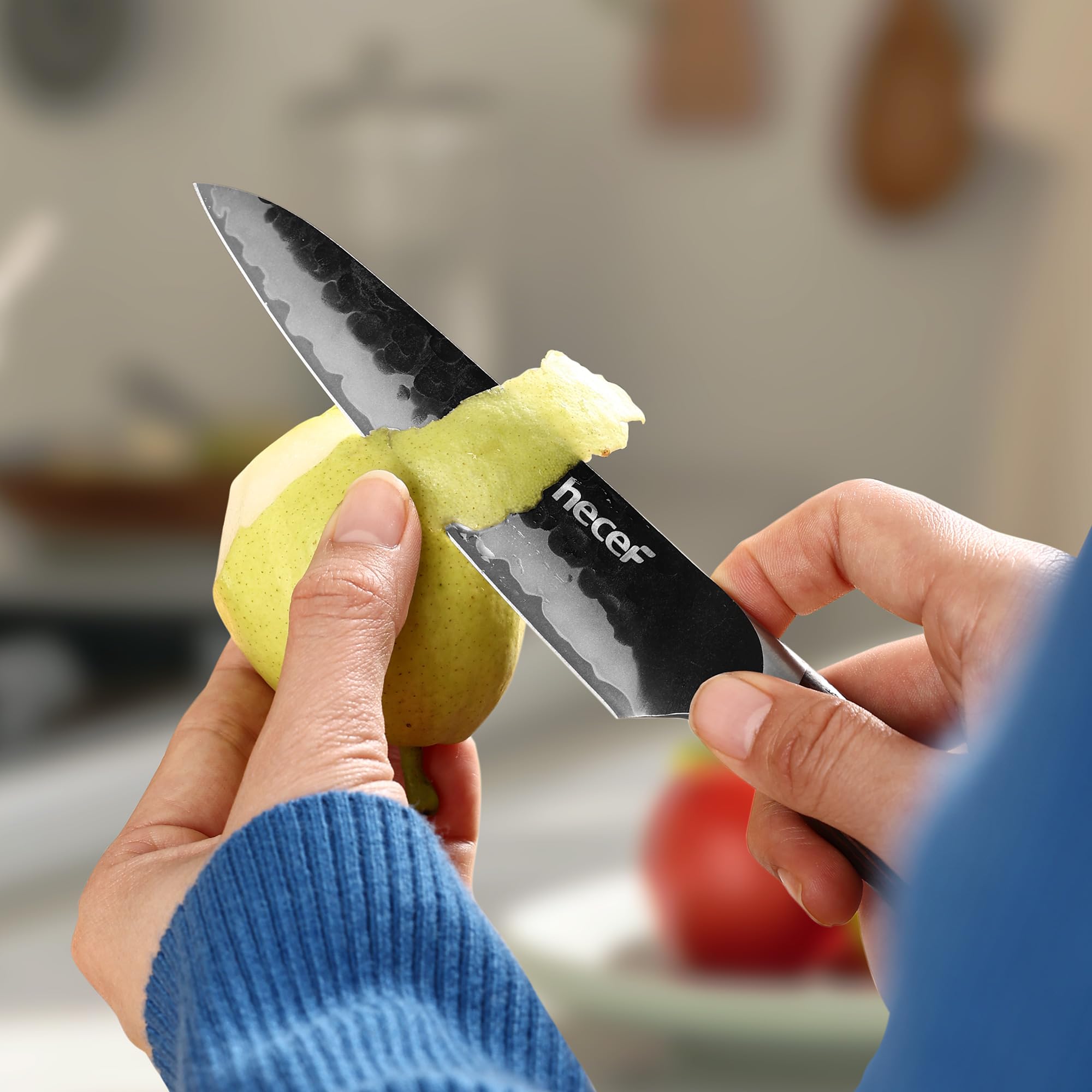 hecef set coltelli da cucina giapponesi 2 pezzi, coltello da chef 20 cm e coltello multiuso 12,7 cm, lama a 3 strati ad alto contenuto di carbonio con manico ergonomico in Pakkawood