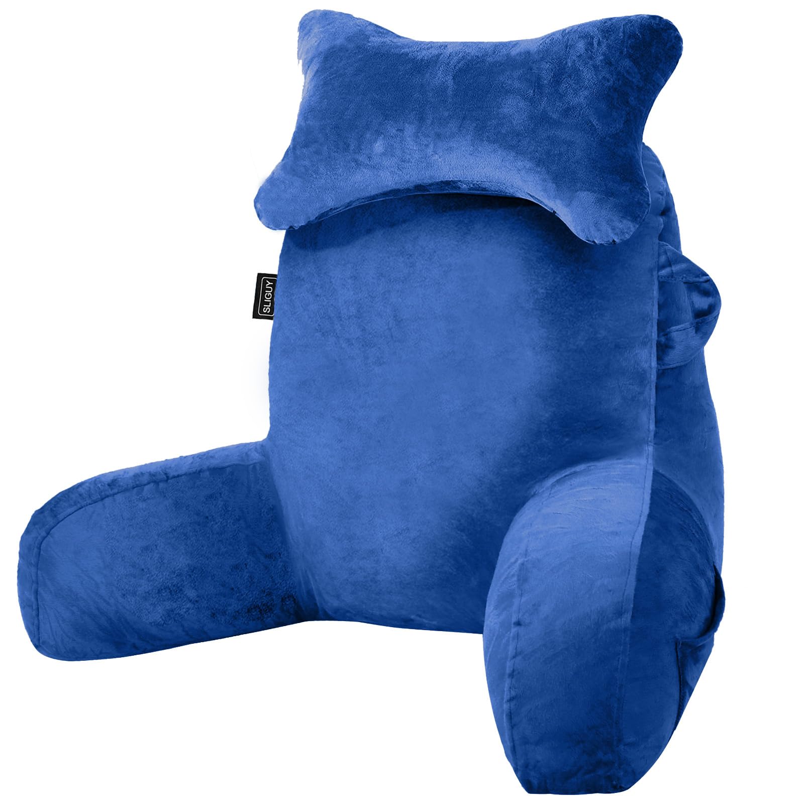 SLIGUY Cuscino da lettura per sedersi a letto o sul divano, cuscino per la schiena con supporto per braccia e tasche, supporto per riposare a letto, leggere, guardare la TV, giocare, ideale