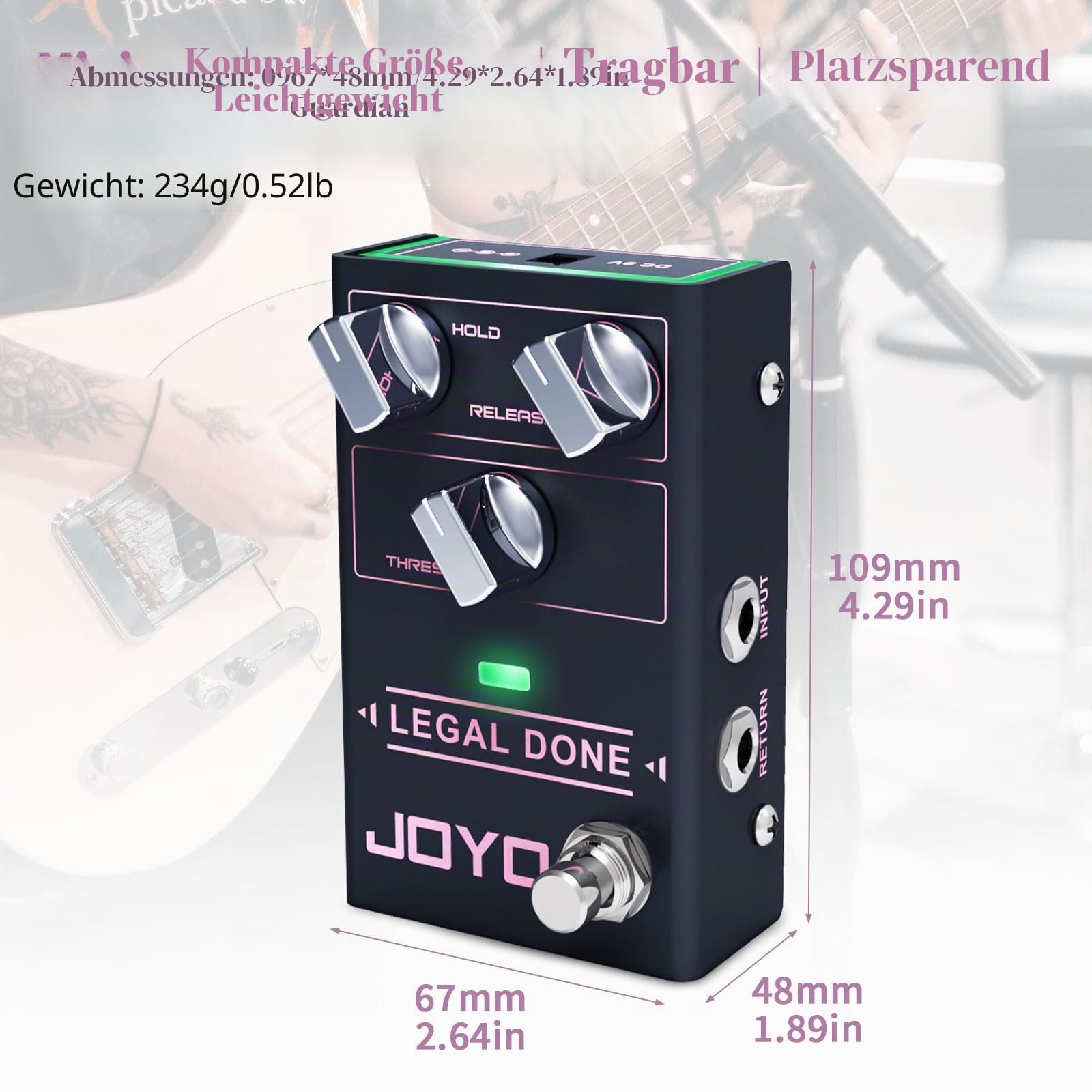 JOYO Noise Gate Pedal Noise Suppressor mit 4-Kabel Methode für E-Gitarre (Legal Done R-23)