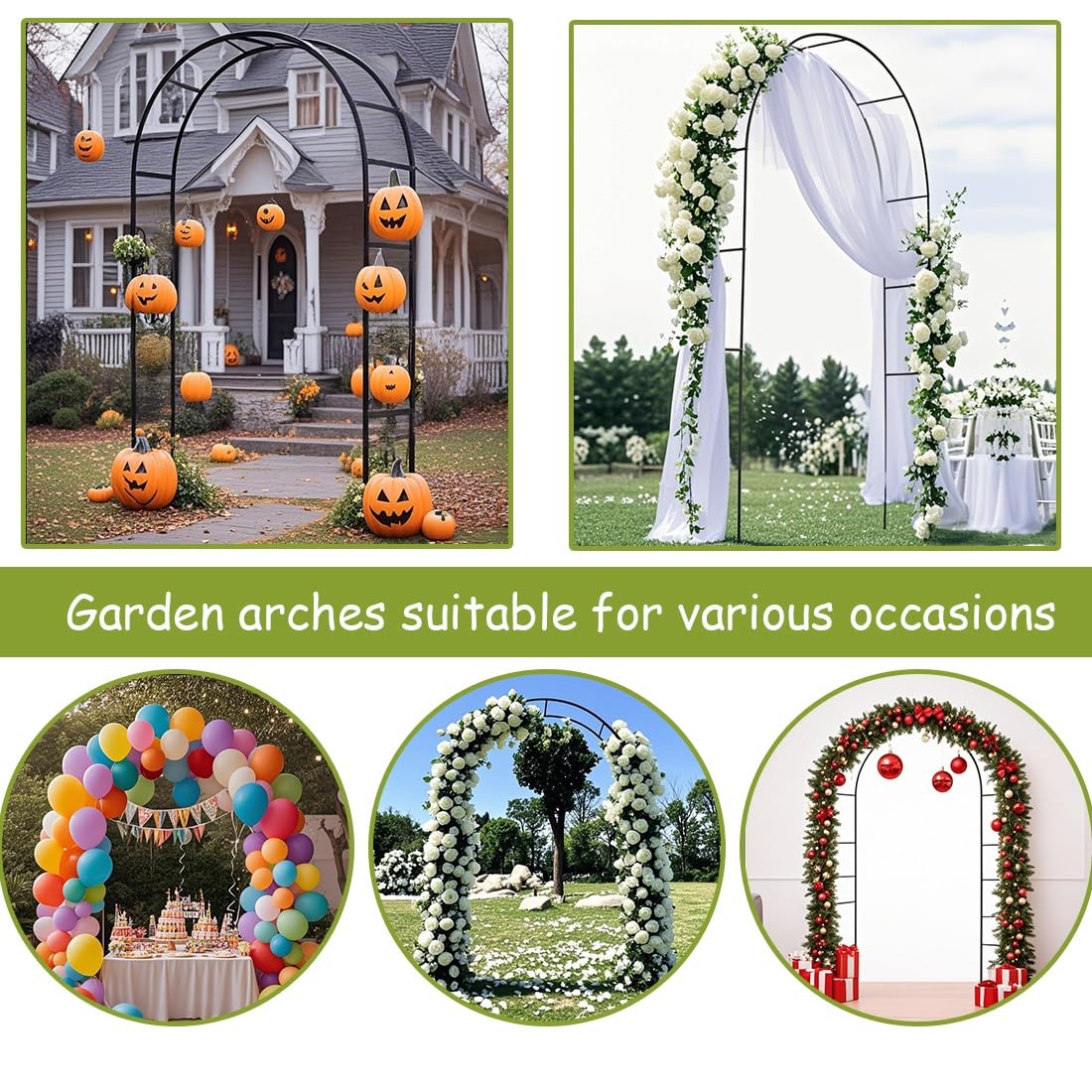 Breiter Gartenbogen,Stahl Rosenbogen Rankgitter Rankhilfe,schwarzer Rosenspalier Torbogen für Kletterpflanzen und Gurken,Dekorationsbogen Pergola für Feste,Innenterrasse und Garten(grün,W 80cm x H 200