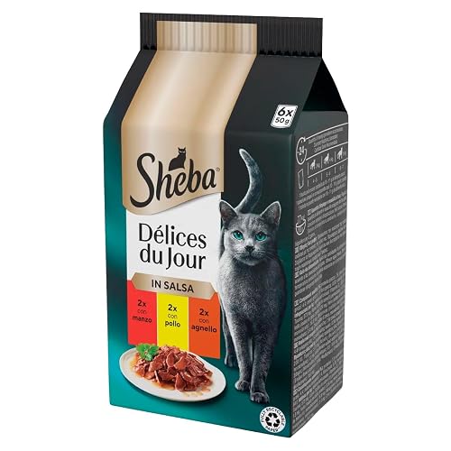 Sheba Délice du Jour - Comida húmeda para Gatos con Carne de Res y Pollo en Salsa, 12 Paquetes de 6 Bolsas x…