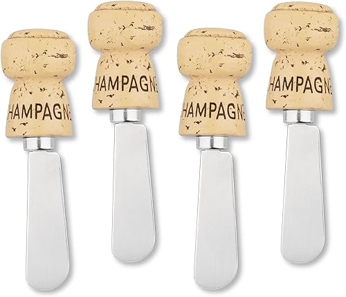 Supreme Housewares Cuchillos esparcidores de queso y mantequilla, decoración de corcho de vino, mango de resina pintado a mano con hoja de acero