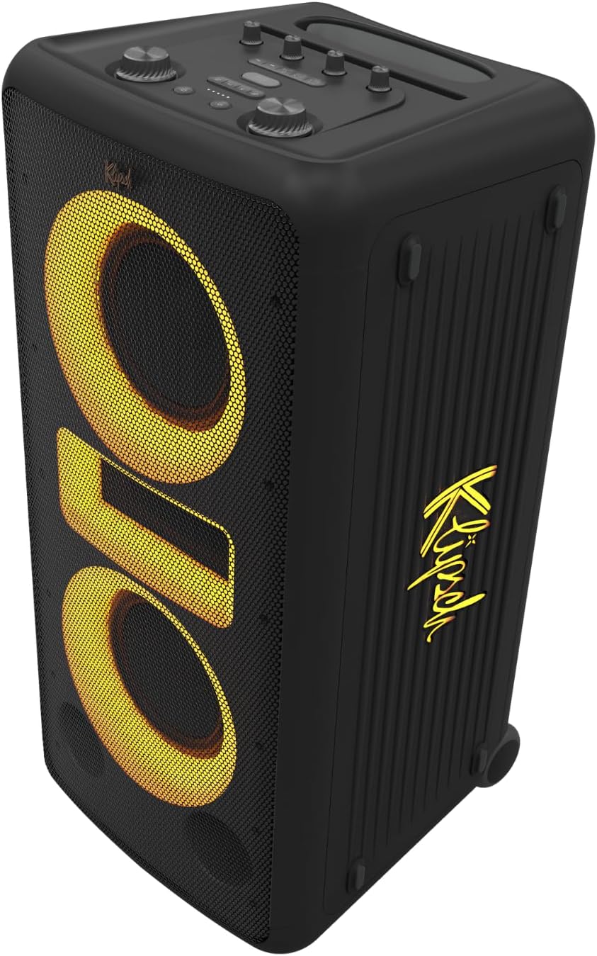 Klipsch New York Music City Party Speaker - Professional Grade Dual 8" woofers, Five Light Show Settings, 12 Hour Battery Life, Trolley Wheels, and mic Included!