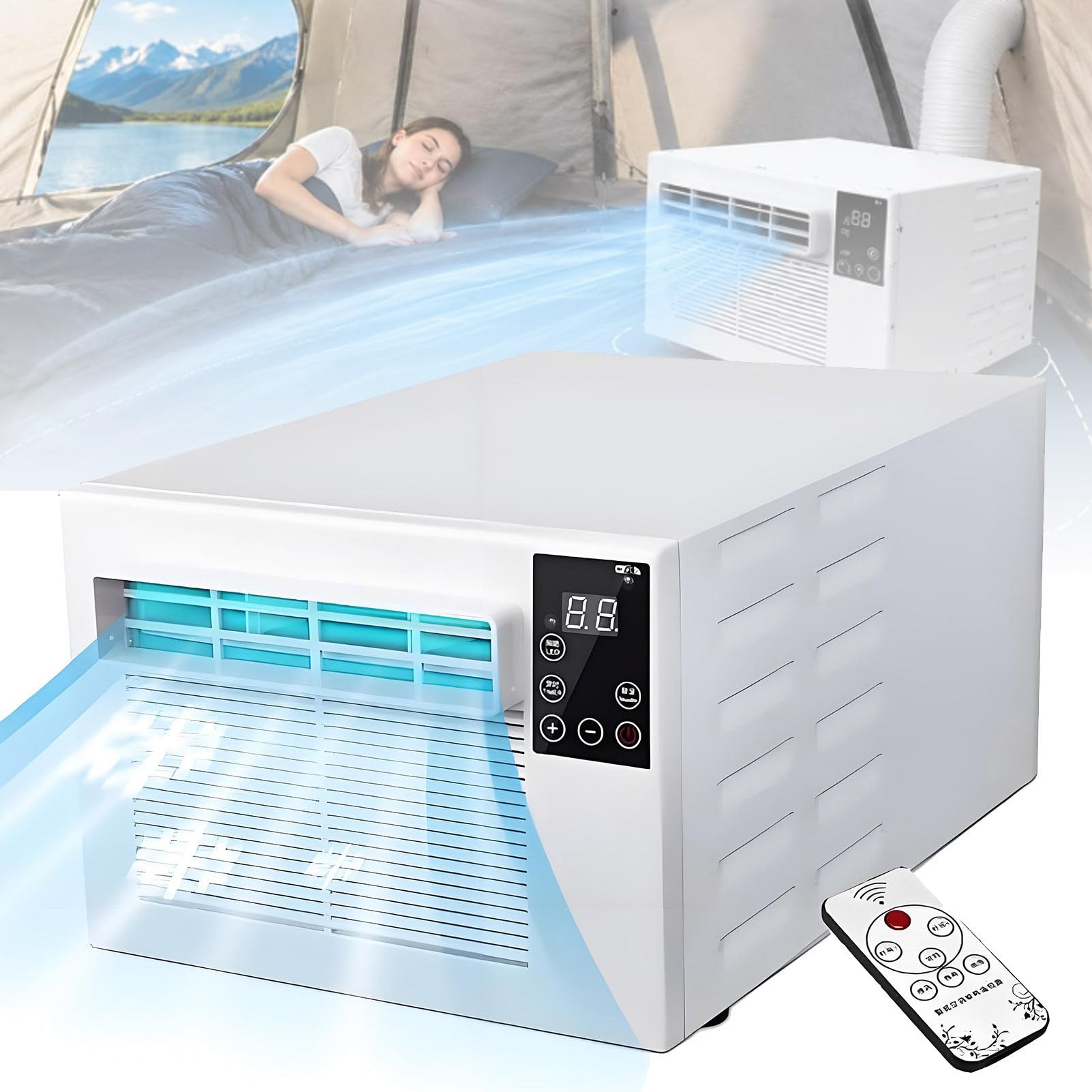 Oiyekntd Portable Ac Air Conditioner & Dehumidification, Fast Cooling for Camping, RV, Tents & Small Room, 280W Low Power Consumption with 24H Timer, with Remote