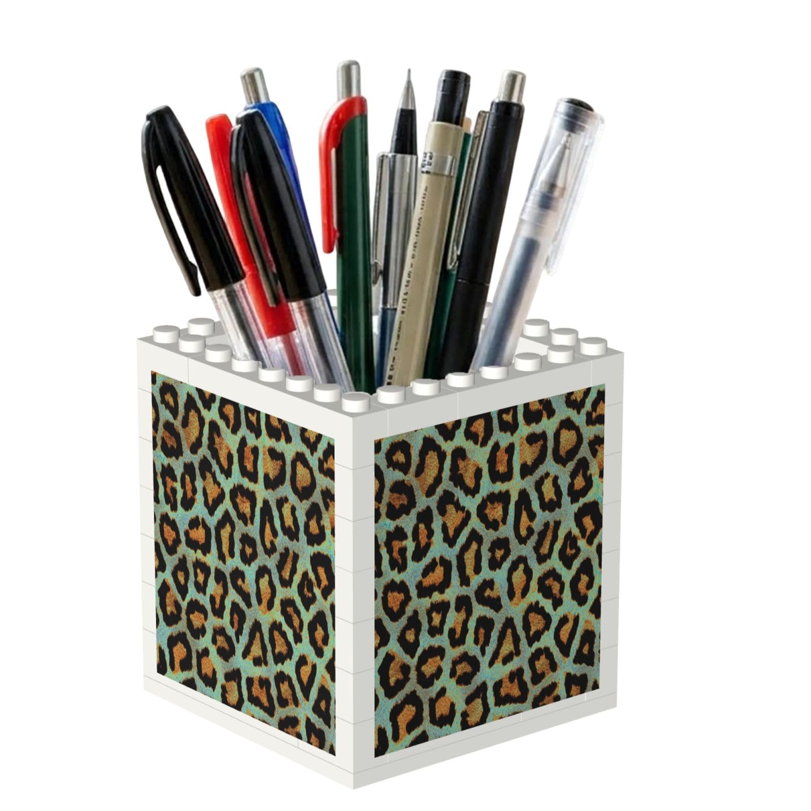 Poadnly Teal Leopard Chic Animal Print, Pen Pot Pencil Holder for Office Home School, Compact Desk Organiser for Office Stationery
