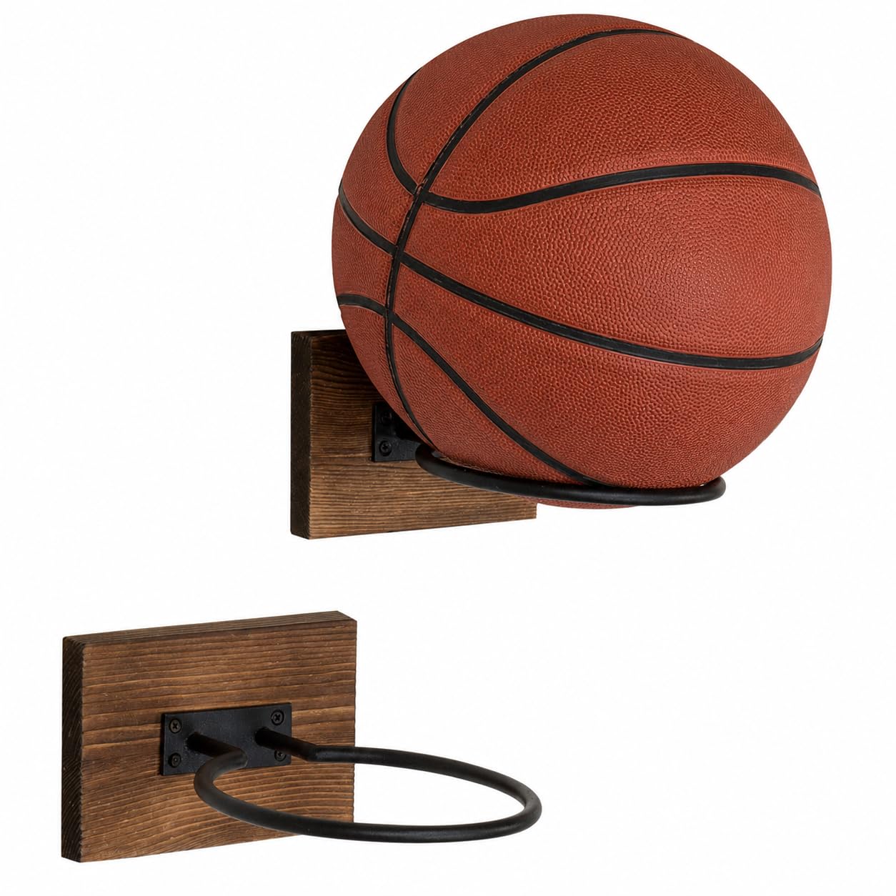 INDIAN DECOR 1788 Wood & Metal Wall-Mounted Sports Ball Holder Storage, Set of 2-image-37