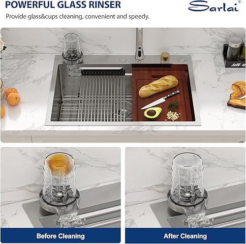 Miniatura 219 de Sarlai Fregadero de barra de 21 gotas de acero inoxidable - Fregadero de cocina de 21 x 20 pulgadas, estación de trabajo de montaje superior, acero