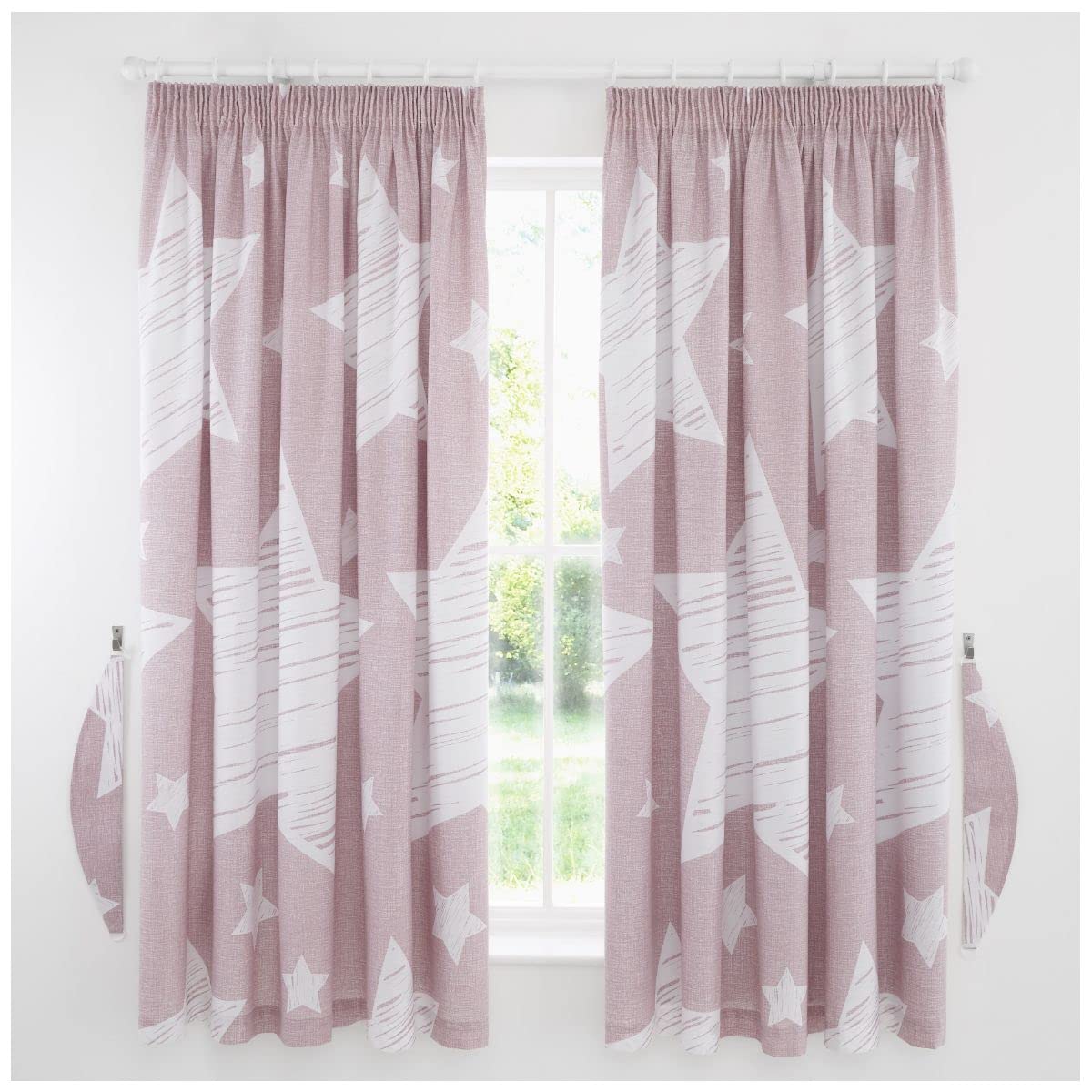 GC GAVENO CAVAILIA Printed Stars Curtain, Lightweight Kids Curtains For Bedroom, Children Door Curtains, 66" Wide x 72" Drop, Blush Pink