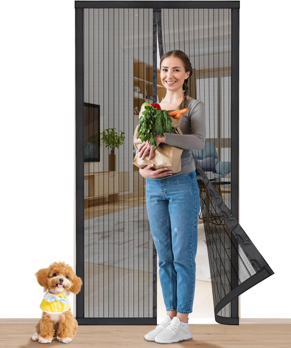 Polyester Magnetic Mosquito Net for Door | Mosquito Curtain for All Door Types & Sizes | Auto-Closing Insect Screen to Keep Mosquito Out (Black, 210 x 100 Cms)-image-43