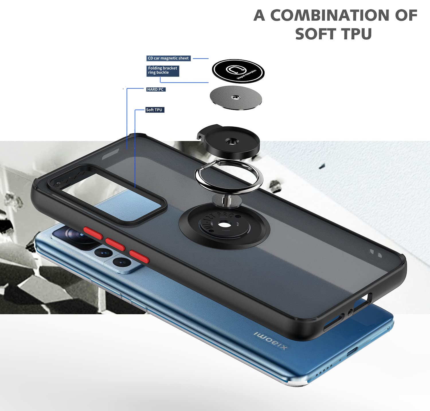 WOBURN Cover per Xiaomi Mi 13 PRO, TPU Silicone e PC Antiurto