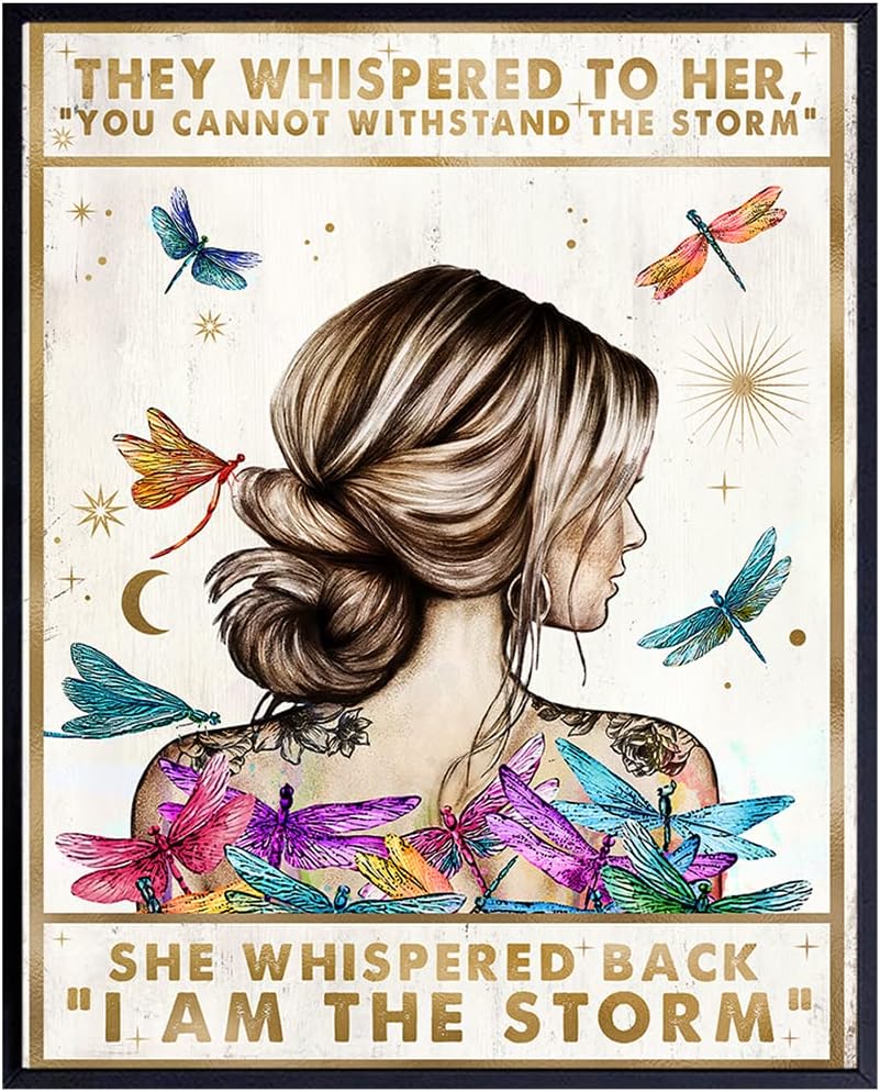 - Inspirational Positive Quotes Wall Decor - She Whispered Back I Am The Storm - Hippie Boho Wall Art - Motivational Poster - Encouragement Gifts for Women - Rustic Bedroom Living Room Home Office