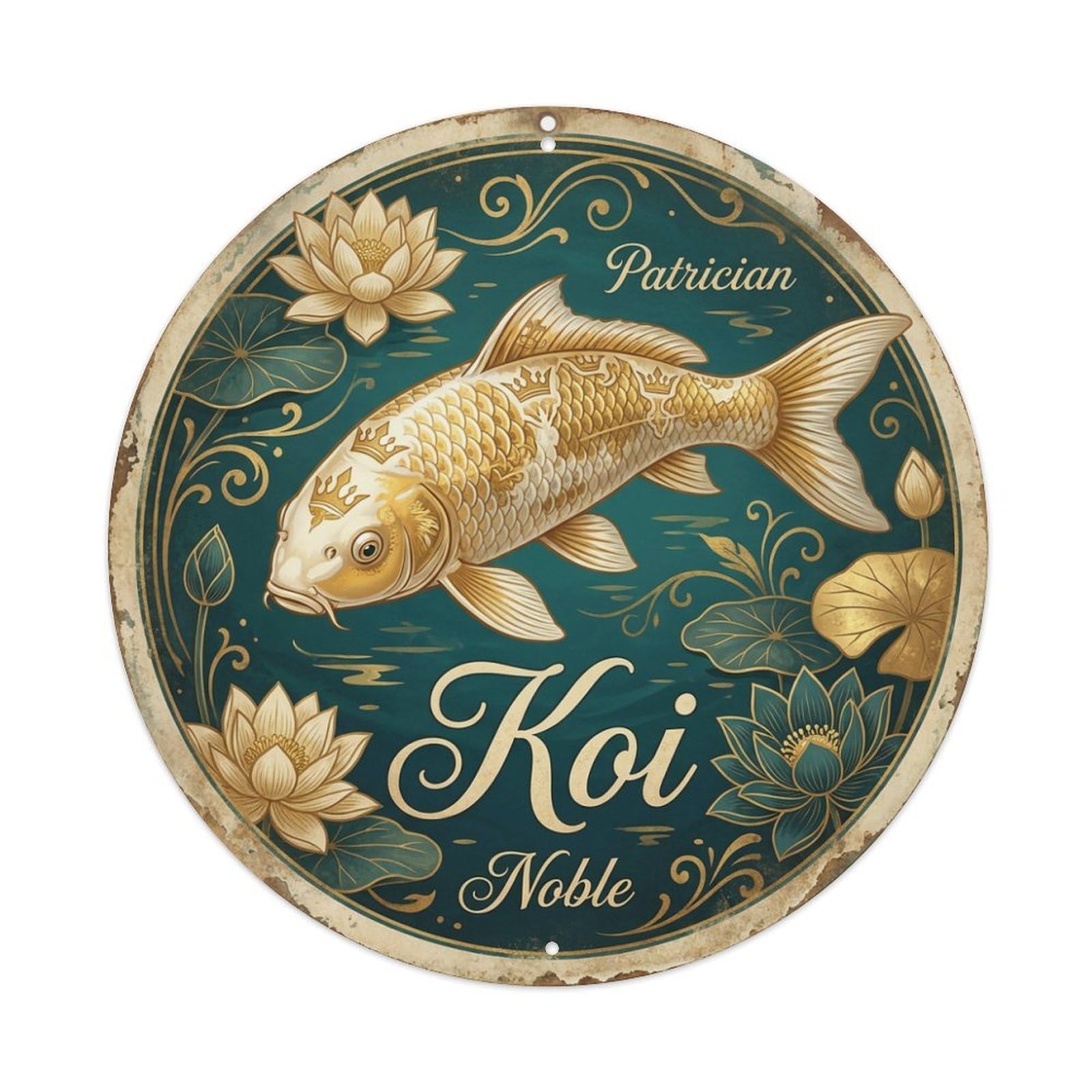 Xanthor Style Koi Fish Patrician Noble Refined Elegant Metal Tin Sign