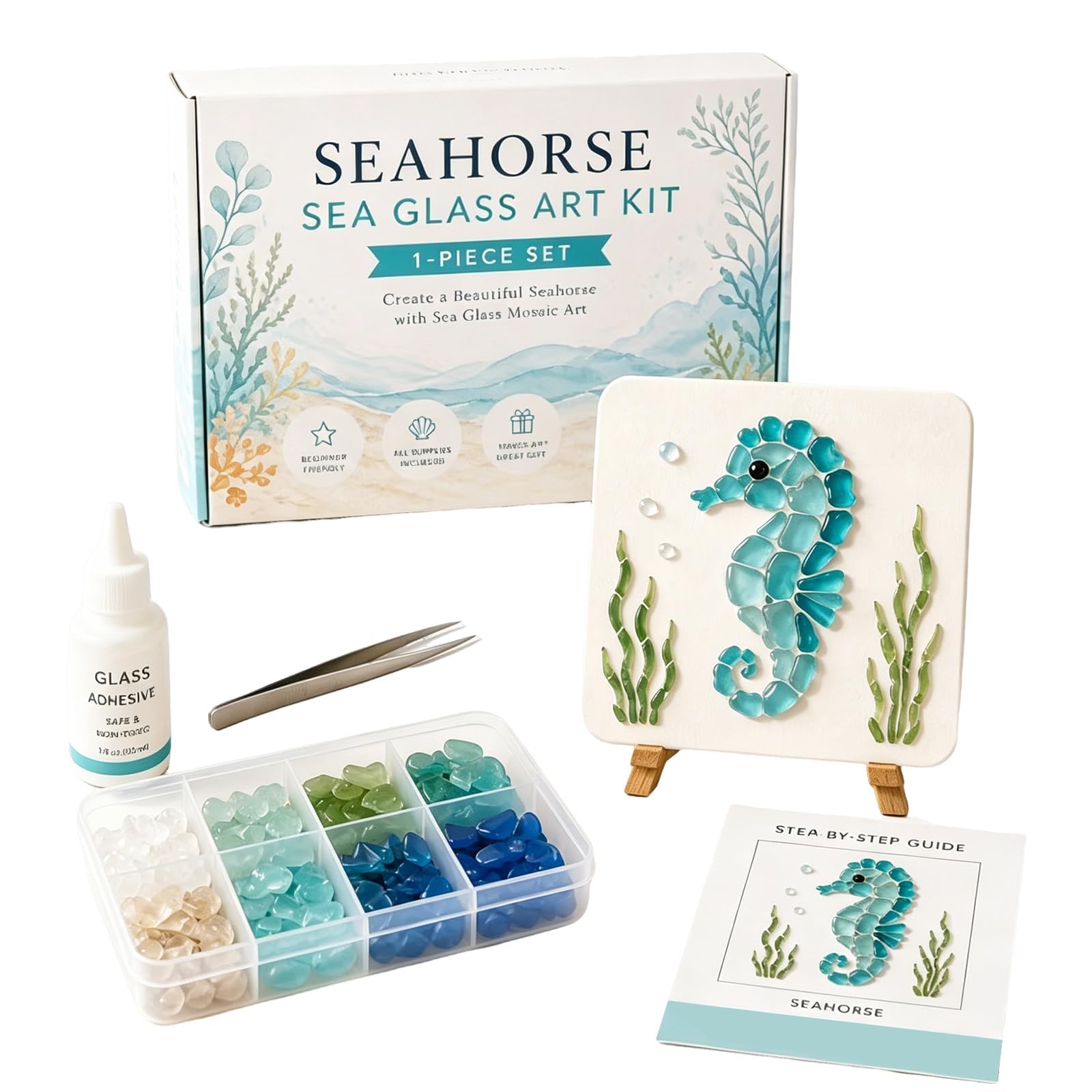 DIY Sea Glass Mosaic Art Kit, Sea Glass Art Kit, Ocean-Themed Seaglass Craft Kits with Colorful Glass Pieces, Coastal Mosaic Arts for Adults & Beginners ๏ผD โ image 1