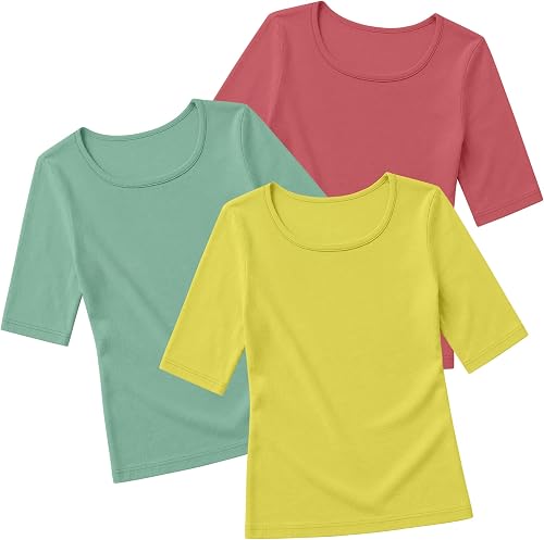 YooAurvox 3 Pack Toddler Girls Scoop Neck Shirts, 3-Color, 1