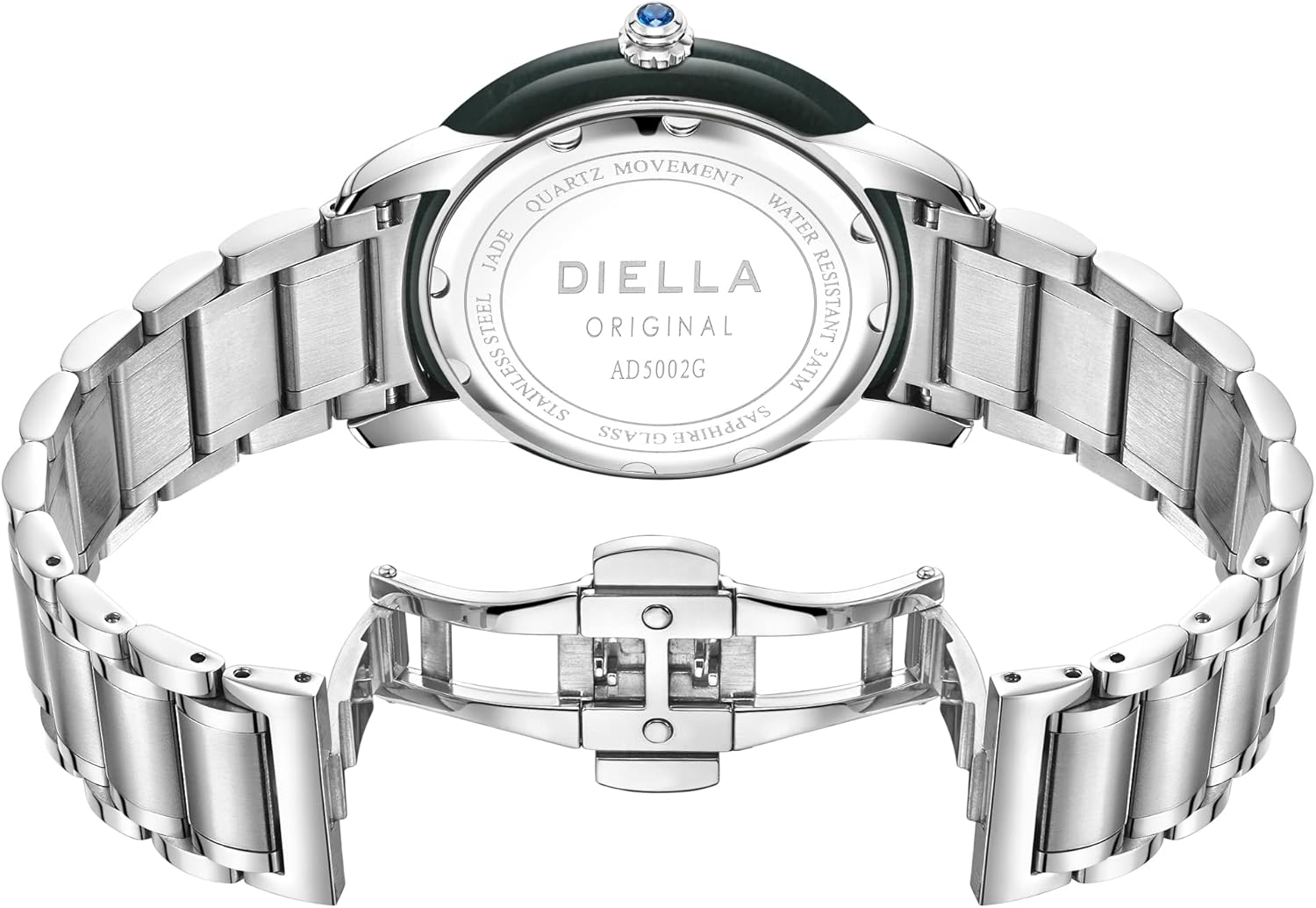 Diella Watches for Men, Dial Inlaid with Jade and 8 Swarovski Rhinestones Crown Set with Sapphires Genuine Japanese Quartz Movement, Date Luminous, Waterproof, Casual for Men