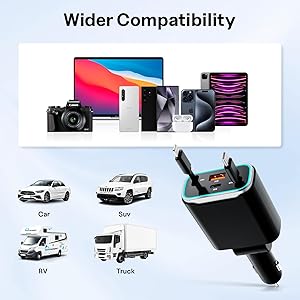 TOENNESEN Retractable Car Charger USB C 131W 4-in-1 Fast Charging with 2 Retractable Cables Car Phone Charger Adapter for iPhone 17 Pro Max 16 15 14 13 Fast Charge Car Accessories, Gifts for Men Women