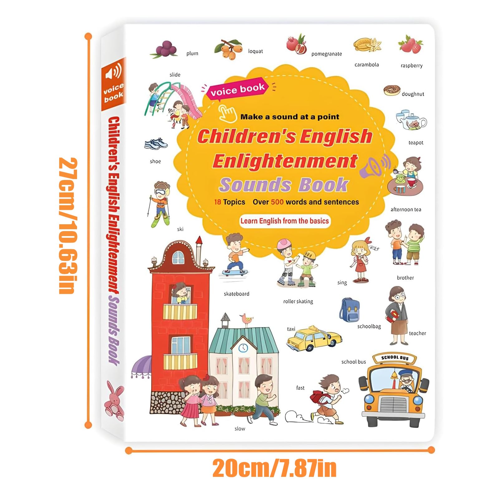 Libro di Apprendimento Audio di 500 Parole in Inglese, Libro Sonoro Interattivo per Bambini con 18 Temi Quotidiani, Giocattolo Educativo Divertente per Bimbi dai 2 ai 6 Anni
