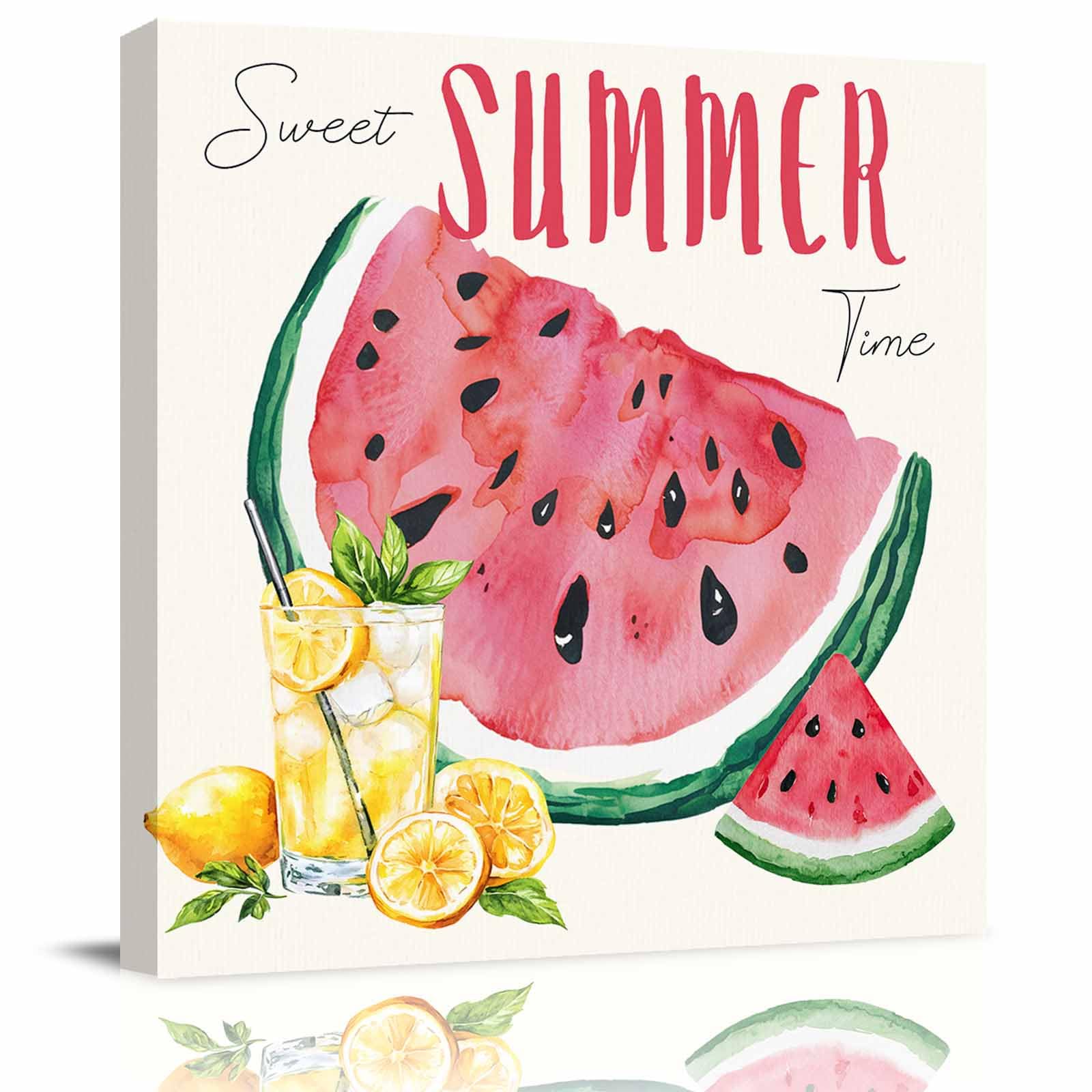 Summer Watermelon Canvas Wall Art for Living Room Bedroom Lemon Juice Paintings Watercolor Fruit Framed Prints Pictures Wall Decor for Home